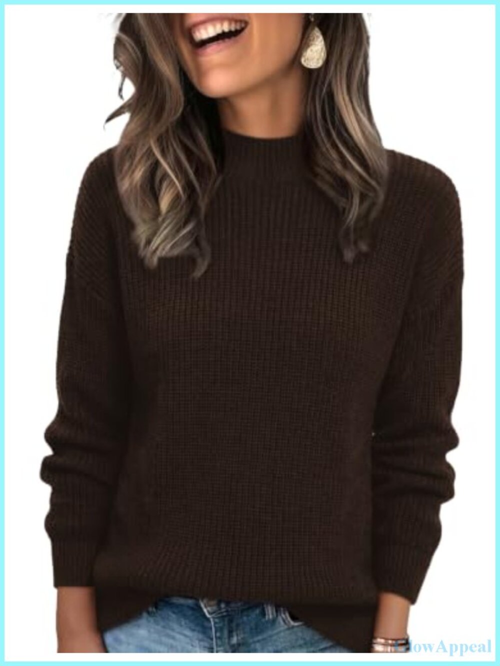 Womens Cozy Mock Neck Sweater Long Sleeve Pullover Fall Winter Top